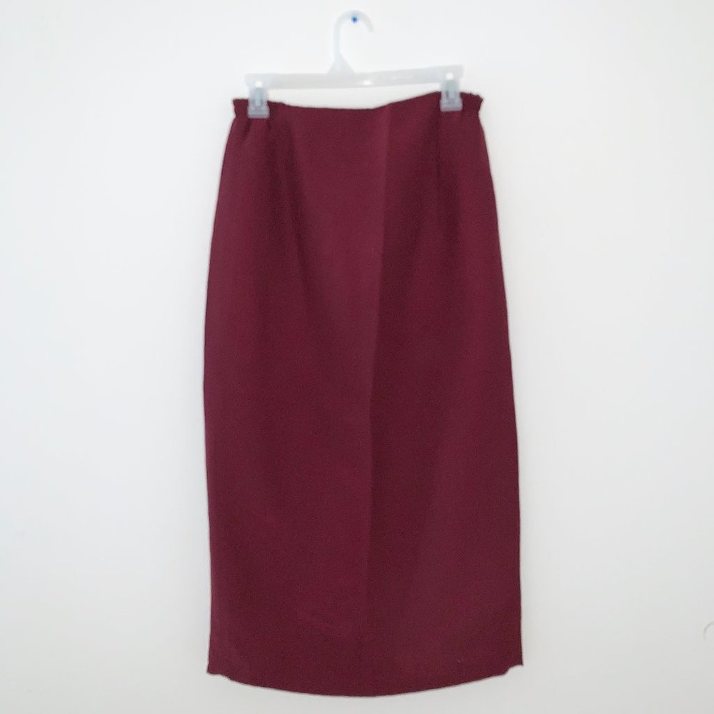 Vintage Burgundy Red Midi Sheath Skirt Large